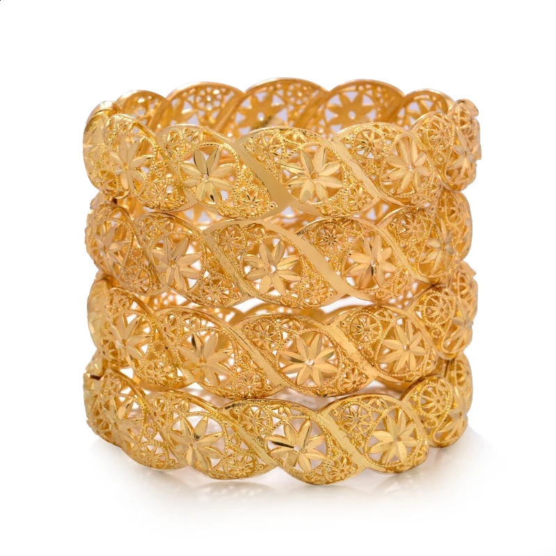 4 pieces/batch Ethiopian African Gold Bracelets Womens Flower Bridal Bracelets African Wedding Jewelry Middle East Project 240911