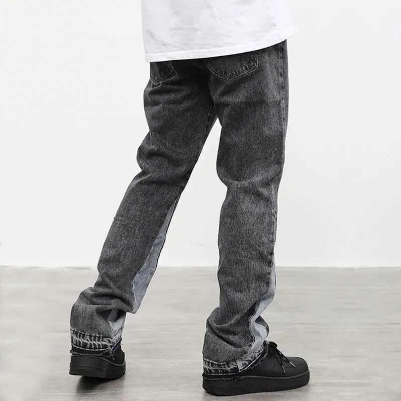 High Quality Mens Jeans Casual Black and Grey Patchwork Vintage Wash Jeans Trousers Men Custom Flares Denim Jeans M240912