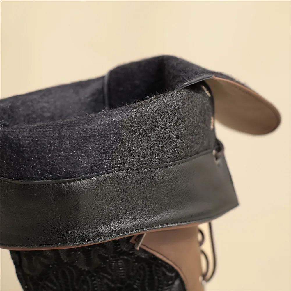 Women Victorian Pointed Toe Mid-Calf Boots Leather Lace Hollow Out Punk Lace Up Strange Steampunk High Heel Shoes Plus Size32-43 240910