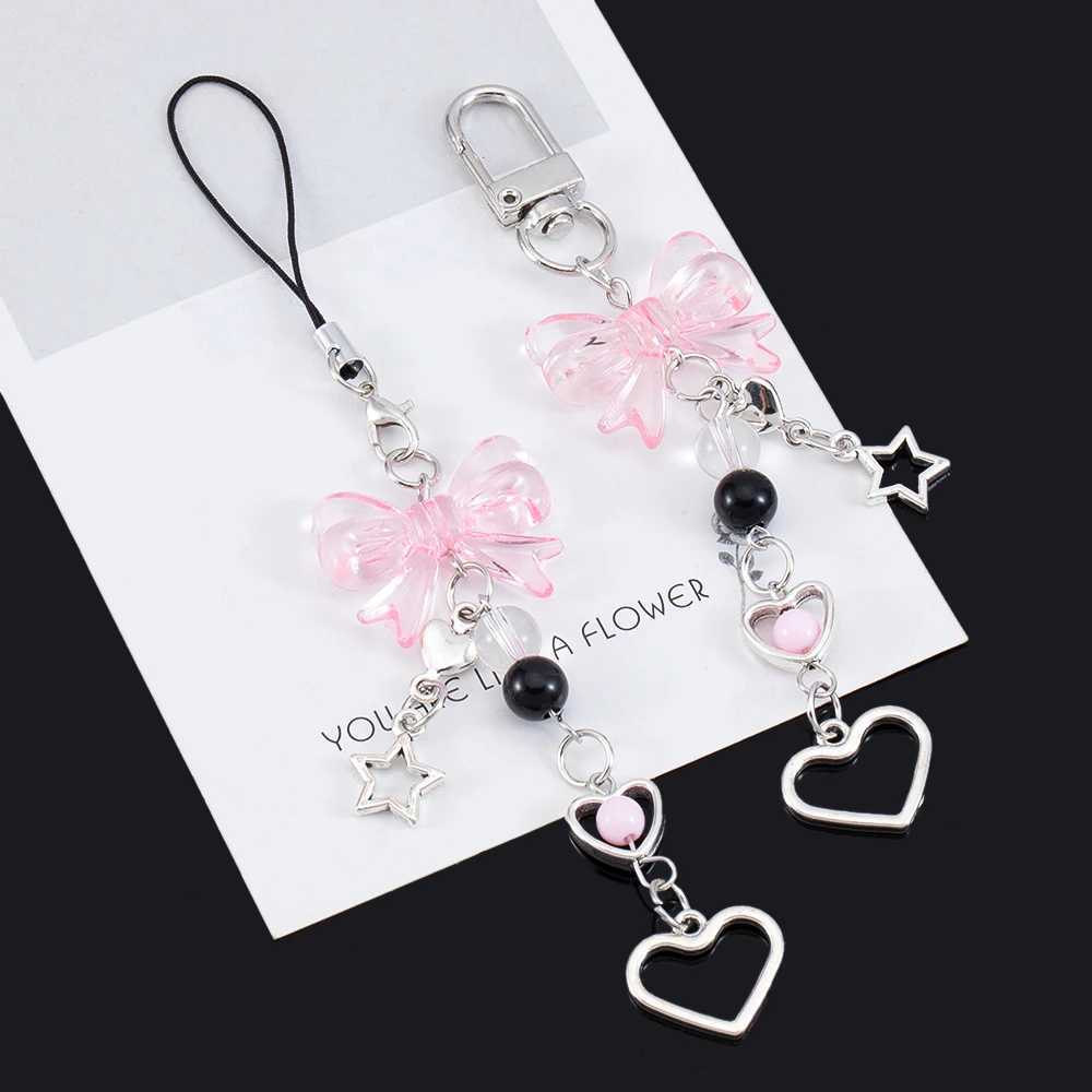 Y2K mobile phone charm bow star keychain pendant Kawaii bag Gothic chain cute accessories W240911