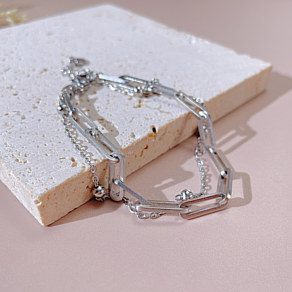 18k Gold Paper Clip Chain Bracelet Charm Designer Jewelry Waterproof Stainless Steel Chain Diamond Stack Bracelets Bangle Cuff for Woman Fashion Luxur