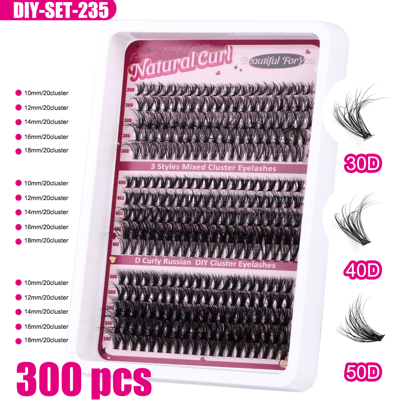 Luxury Lash Clusters Extension Kit 300Pcs 270Pcs Individual Extra Thick D Curl 10-16Mm Mixed False Eyelashes Length Lashes DIY Eyelash Fast Shipping Y - view 3