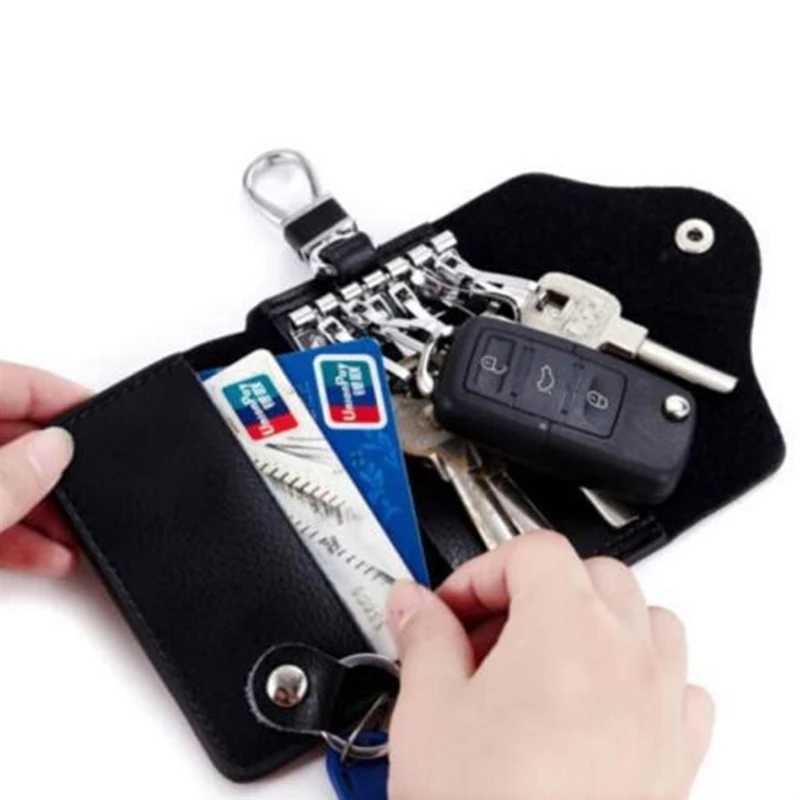 Genuine Leather Keychain Men Women Key Holder Organizer Pouch Cow Split Car Key Wallet Housekeeper Key Case Mini Card Bag New Z251023