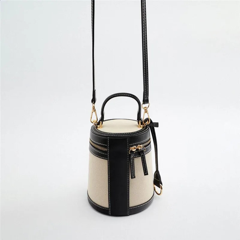 Casual canvas bucket shaped womens handbag ner shoulder cross bag small clutch flap 240910