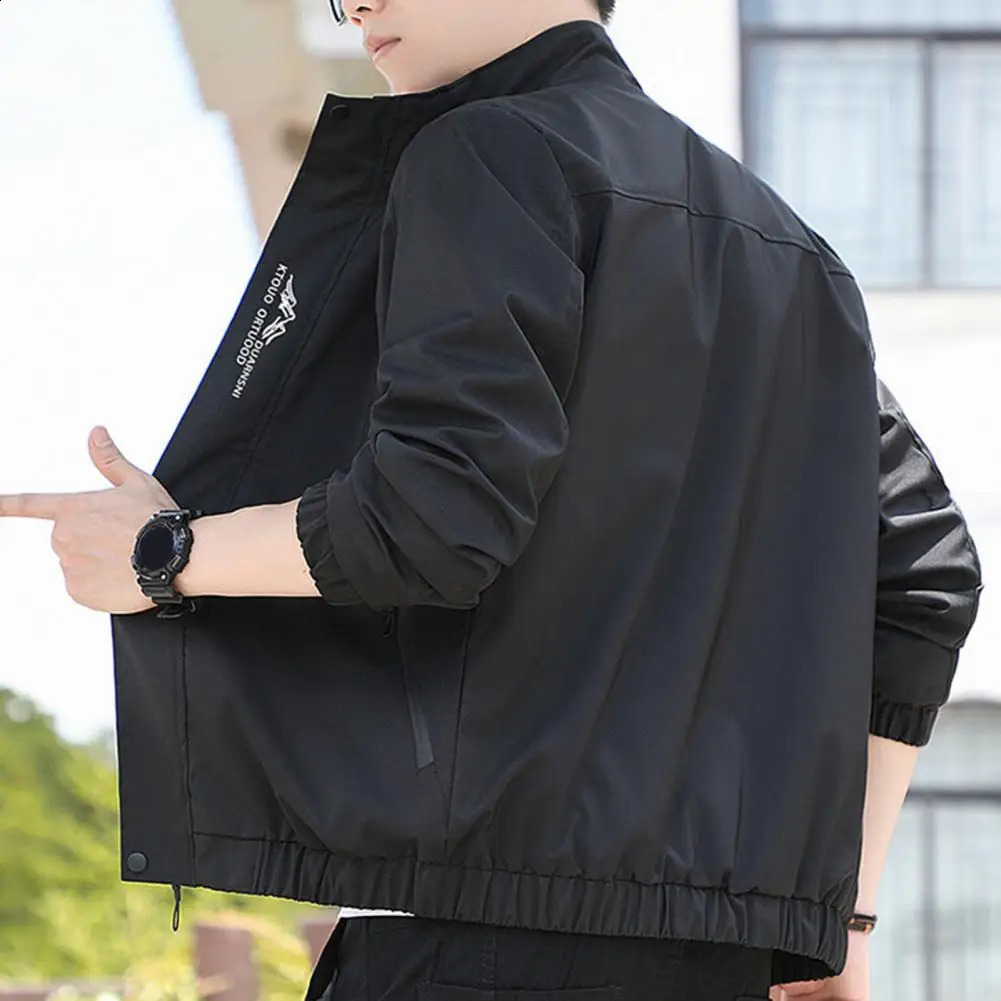 Mens spring and autumn casual jacket rack collar long sleeves embroidered letters printed zipper board ultra-thin jacket windproof 240906