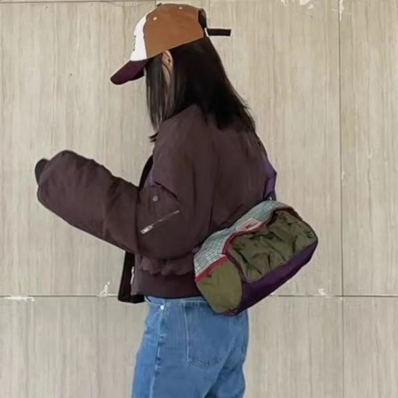 Patchwork Contrast Color Plaid Womens Handbags Vintage Grunge Harajuku Shoulder Bag Fashion Y2k Aesthetic Casual Crossbody Bags 240926