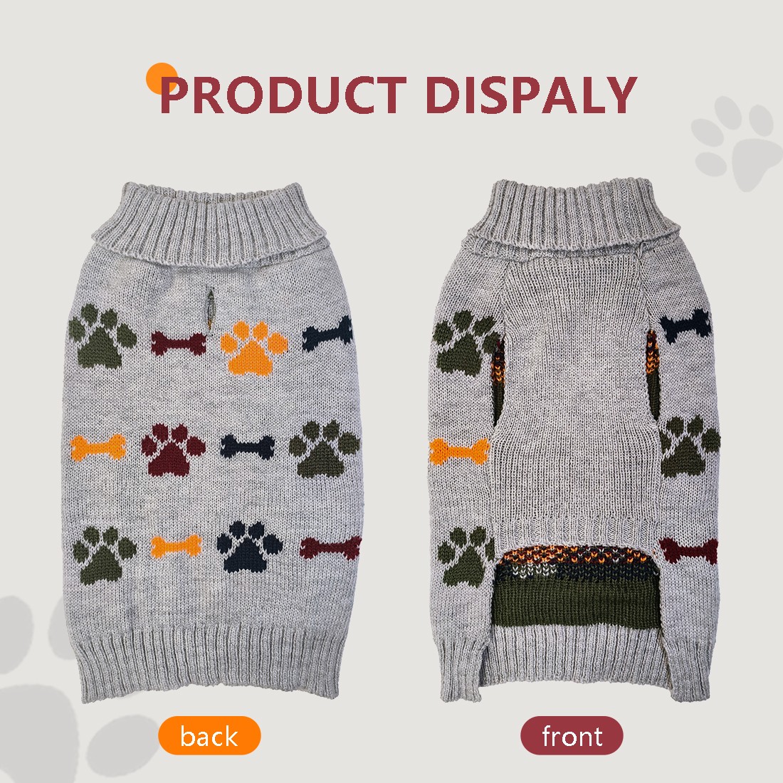 Premium Dog Bone Paw Print Jacquard Chain-Link Sweater