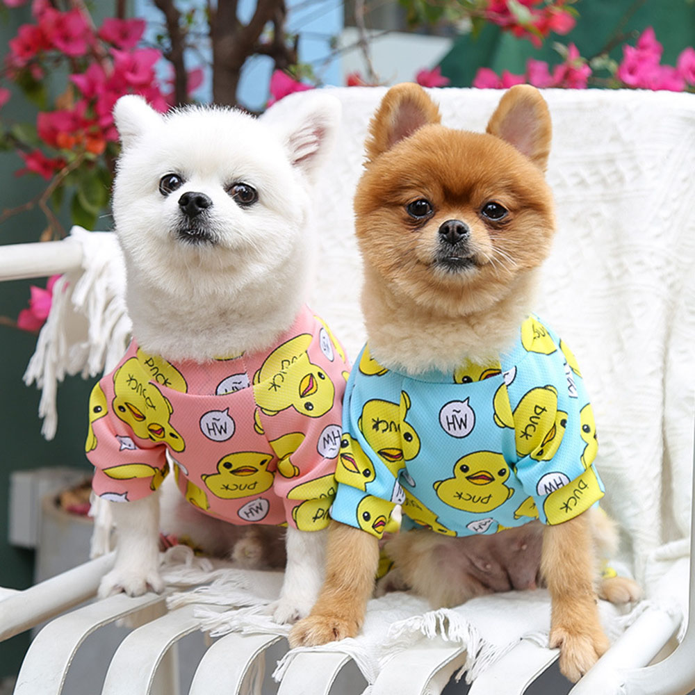 Dog Pajamas Jumpsuit Soft Lightweight Cotton Rompers for Small Dog Cat Puppy Indoor Clothes Yellow Duck Printed T Shirt for Pets