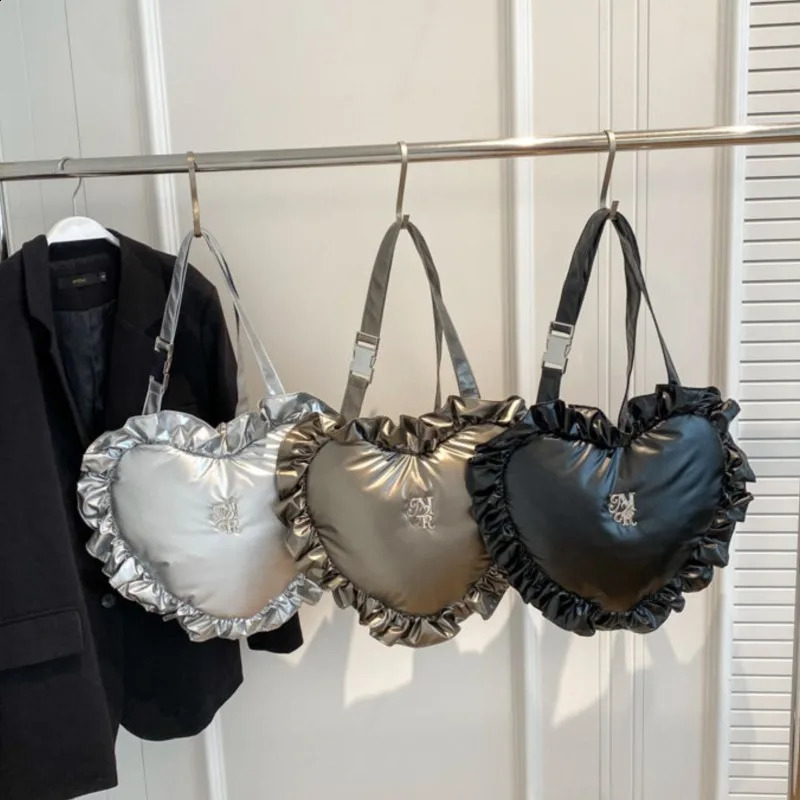 JIAERDI Sweet Cool Heart Silver Y2k Bag Women High Street Pu Leather Soft Chic Handbag Purse Ladies Retro Casual Bolso Mujer 240926