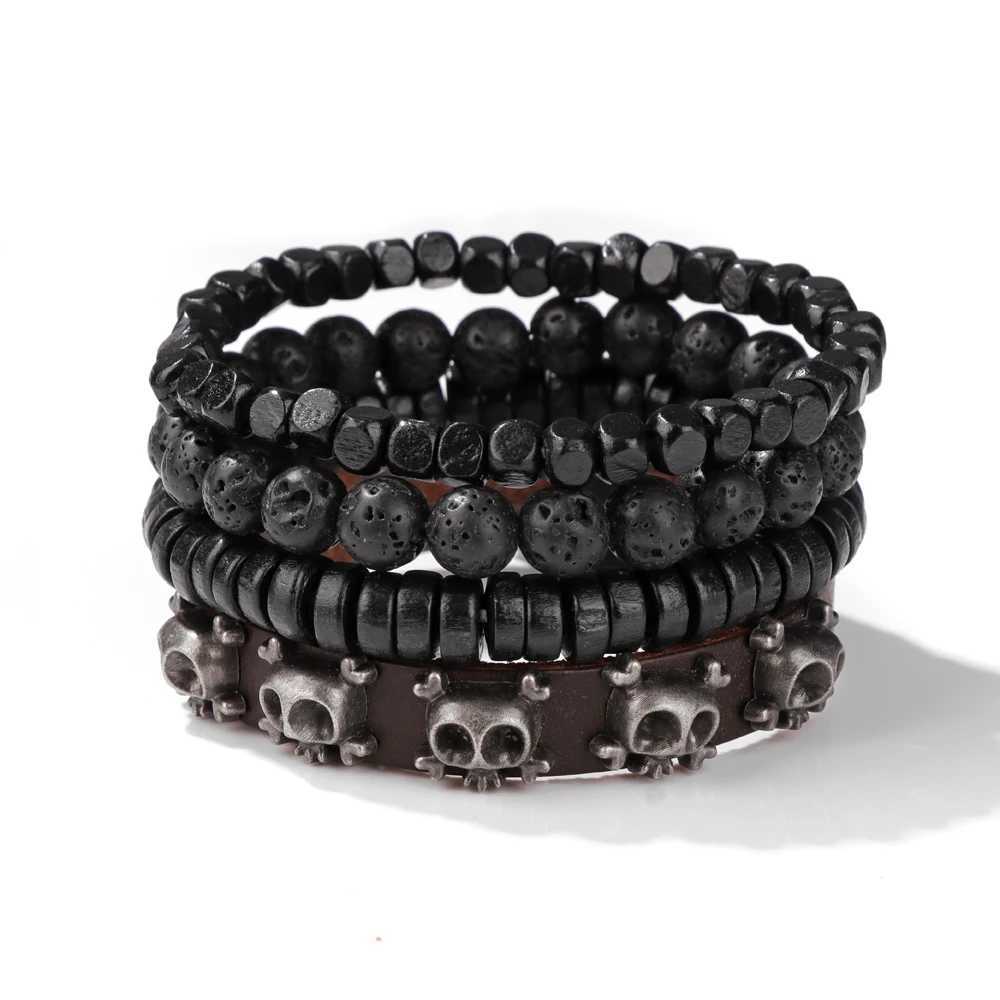 Men Multilayer Wooden Bead Bracelet Handmade Vintage Brown Leather Rope Bracelet 2024 New Ethnic Wristbands Bangle Jewelry GiftX240912