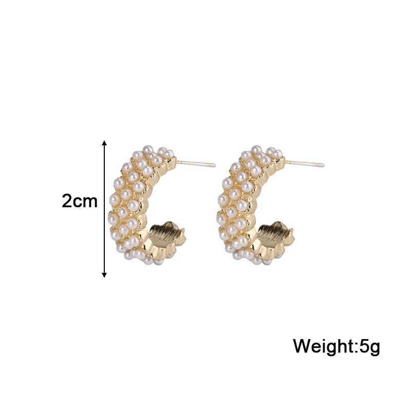 Wide Pearl C-shaped Stud Earrings for Female Full Simulated Pearl Beads Elegant Womens Wedding Party Ear Jewelry aretes de mujeX241023