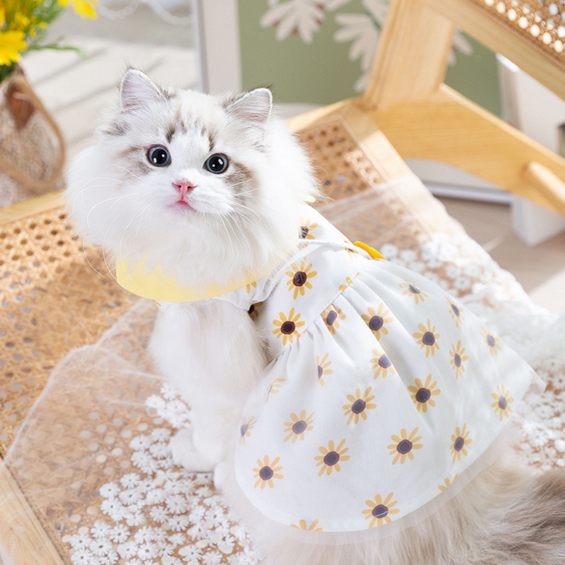 Dog Summer Dress Cute Lace Cat Skirt Pet Clothing Chihuahua Bichon Poodle Sunflower Dresses Kitten Puppy Shirt Girls Dog Clothes