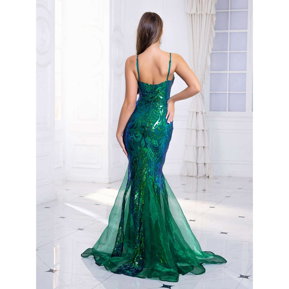 Sleeveless V Neck Sequined Mermaid White Party Dress Backless Or Length Evening Prom Gown