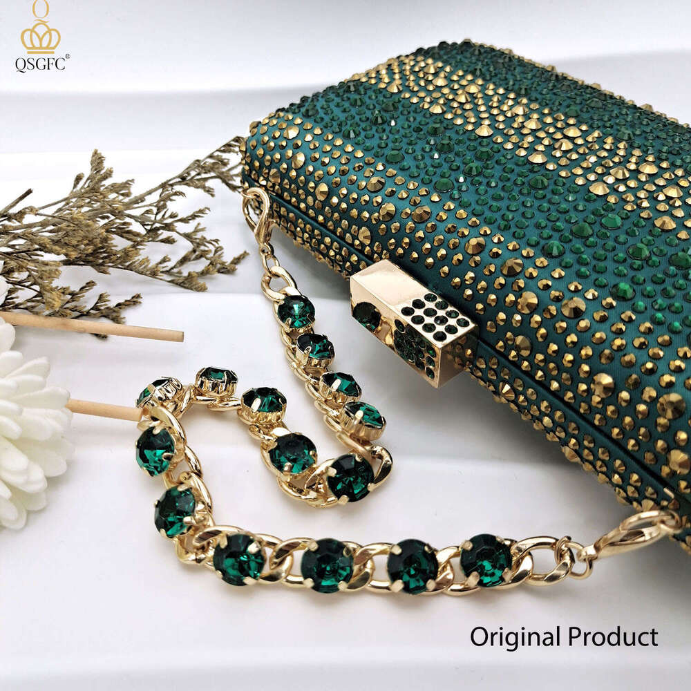 Nigerian Women Heel Ladies Italian Design Green Shoes And Bag Set Decorated with Rhie Handbag Wedding Party