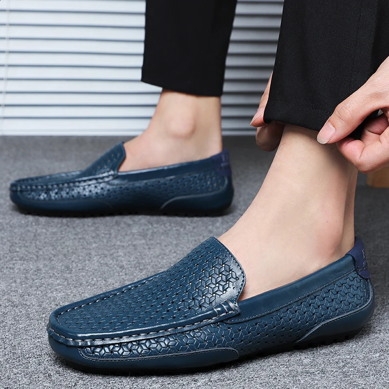 Summer Men Casual Shoes Soft Genuine Leather Mens Loafers Moccasins Italian er Breathable Slip on Boat Shoes 240912