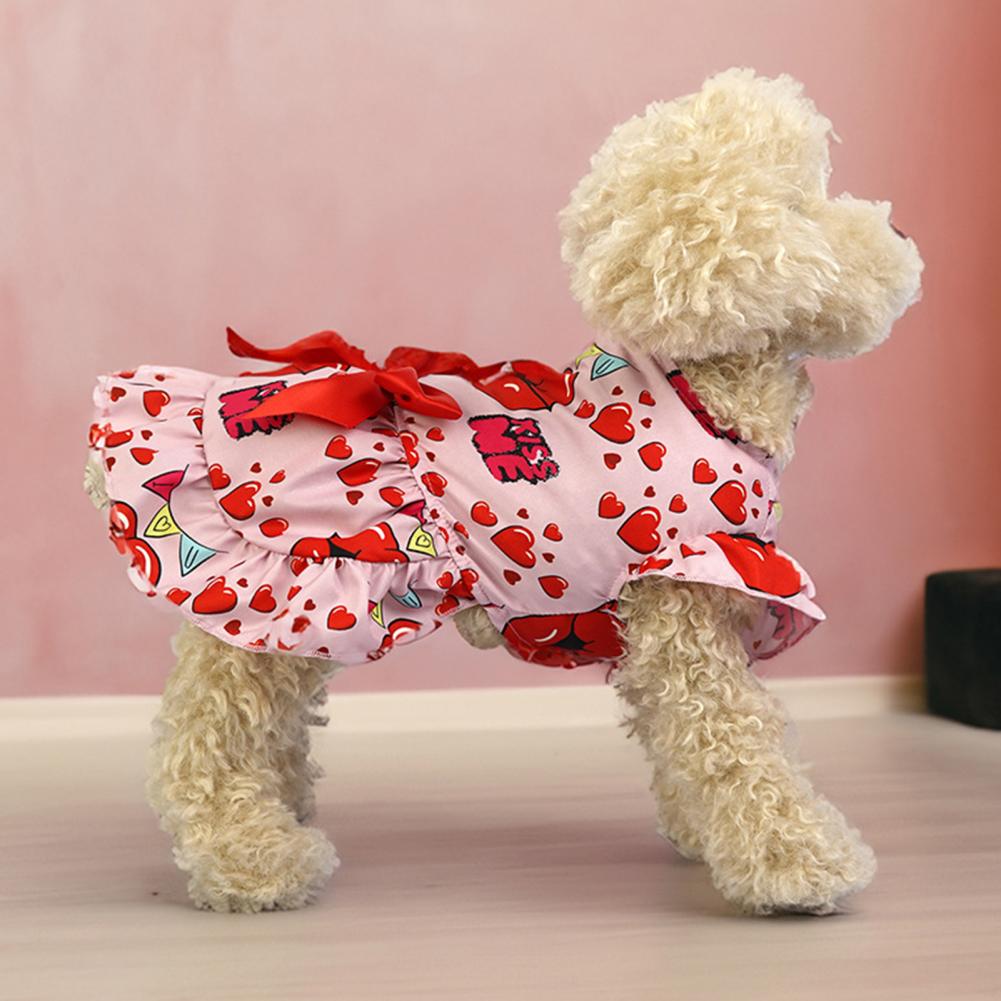 Pet Dress Comfortable Cat Dress Cartoon Print Dog Princess Skirt with Charming Bow Decoration Pet Supplies