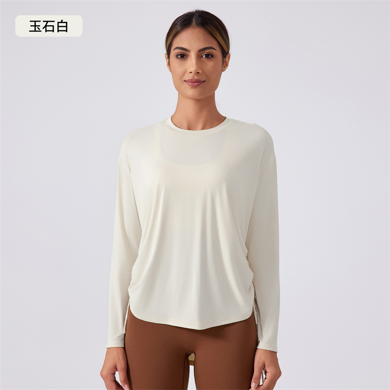 LLLM187 Women Yoga Shirt Outfit Long Sleeve Crew Neck Breathable Seamless Women Fintness Gym Crop Top Autumn T Shirt