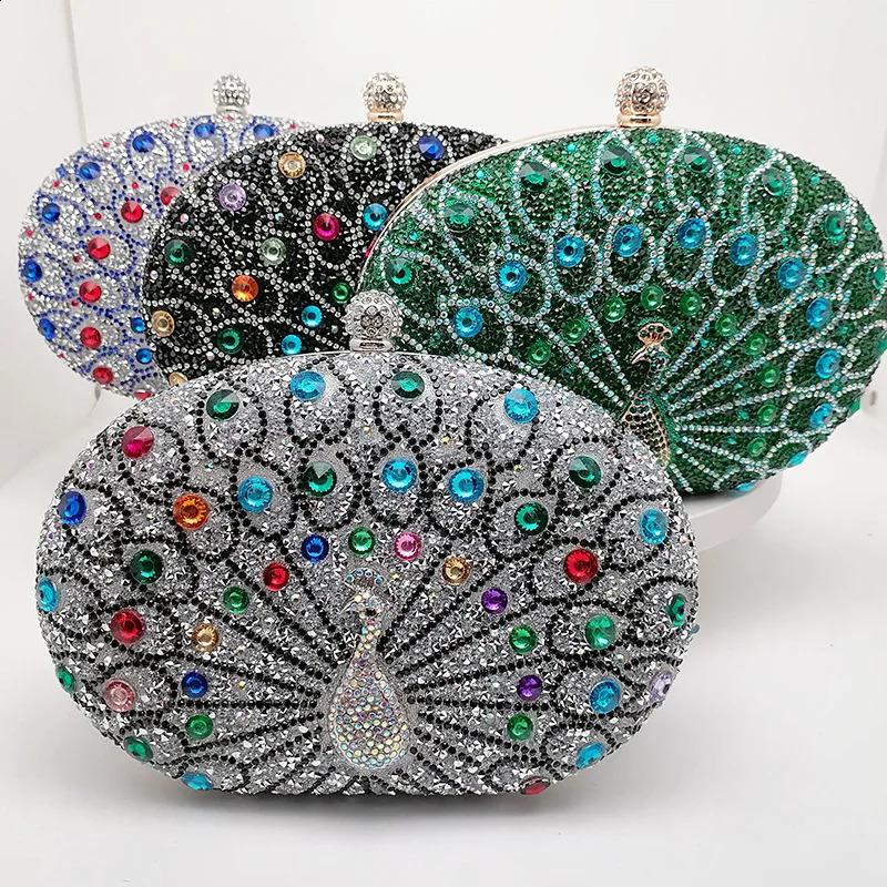 Peacock Pattern Handbag Diamond Womens Evening Bag Fashion y Clutch and Wallet Shoulder 240910