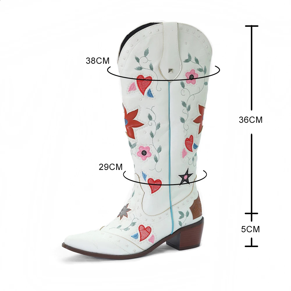 Boots For Womens Plus Size Fashion Embroidered Vintage Cowgril Cowboy Western Knee High Boots Autumn Winter Casual Warm Shoes 240910
