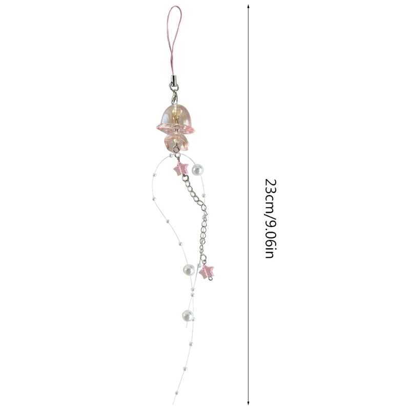 652F Y2K Jellyfish Phone Charm Keychain Crystal Star Pearl Phone Chain Unique Edge Phone Hanging Rope W240911