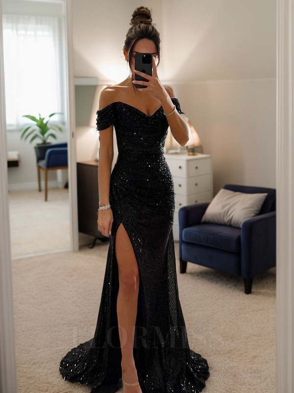 Sexy Off The Shoulder Prom Dresses Long Sequins Strapless Mermaid Formal Evening Gowns Side Split Custom Made Vestido De Novia Plus Size 6660312