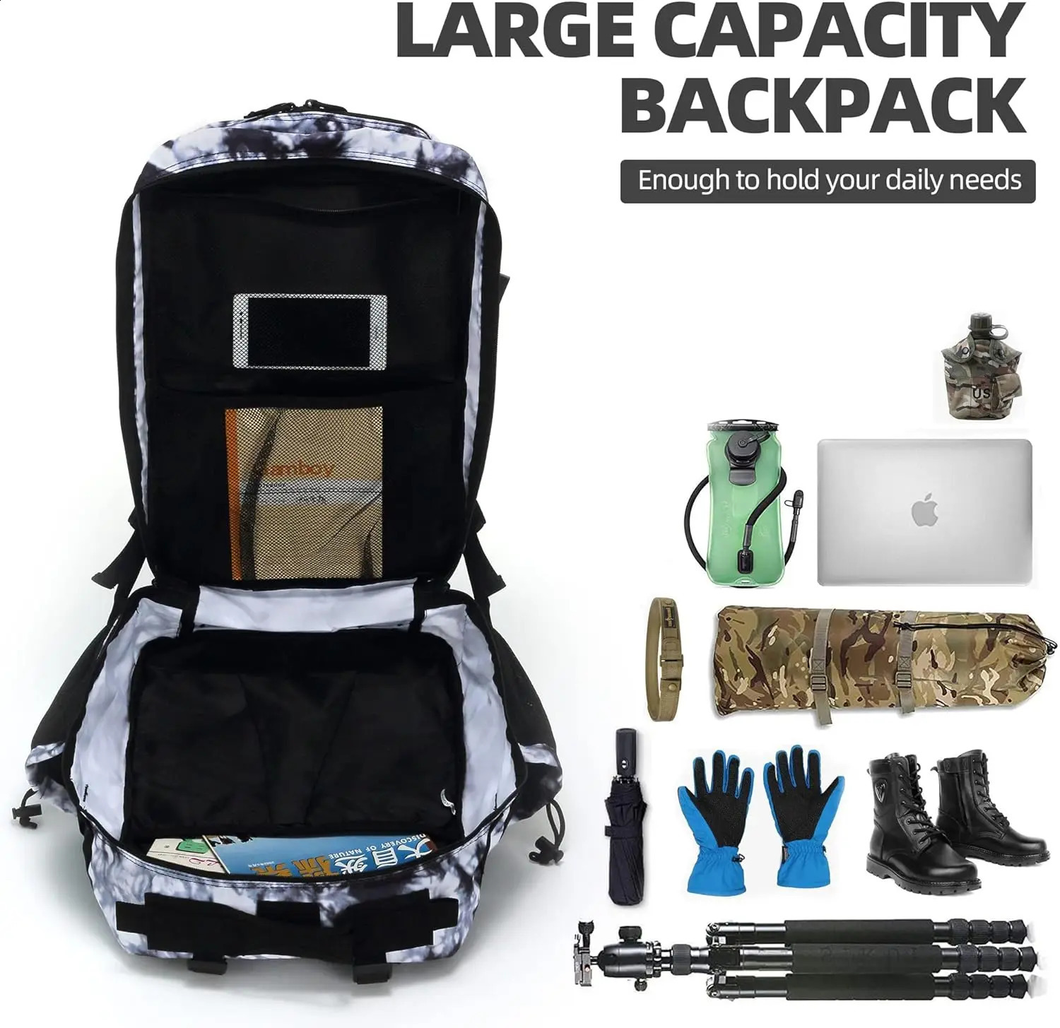 45L Tactical Backpack 3P Bag with Water Bottle Pocket Outdoor Hiking Pack Waterproof Climbing Rucksack Camping Trekking Mochila 240910