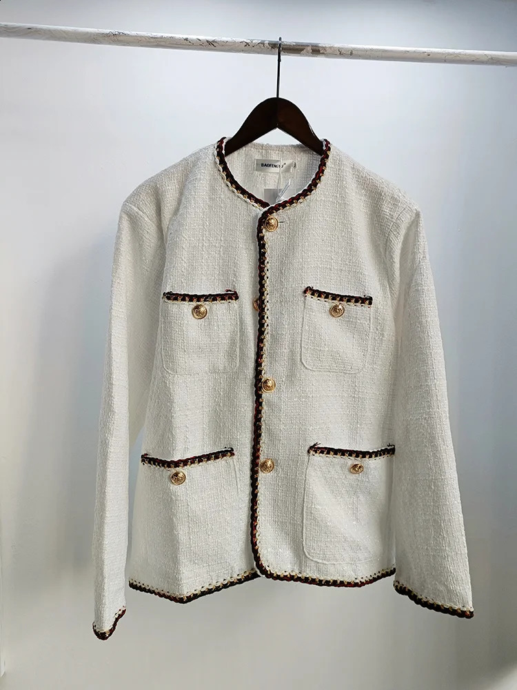 Winter Autumn Menswear Chic Weave Tweed Coat Cardigan Jacket Mens Loose Round Neck Single Breasted Thick Jacket 2D1134 240911