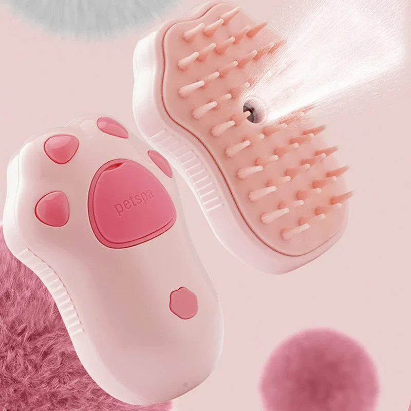 Steam brush for dogs and cats, massage comb with built-in electric water spray, soft silicone, pet hair remova
