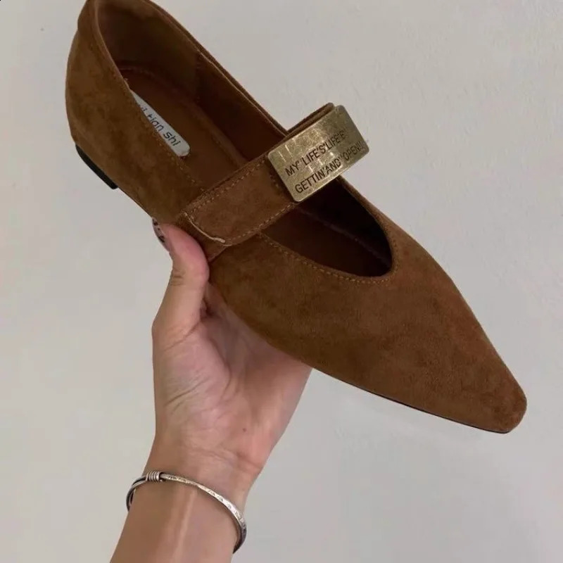 Retro Mary Janes Shoes Women Suede Heels Trend Pointed Toe Wedges Autumn Casual Shoes Elegant Dress Zapatos Mujer 240912