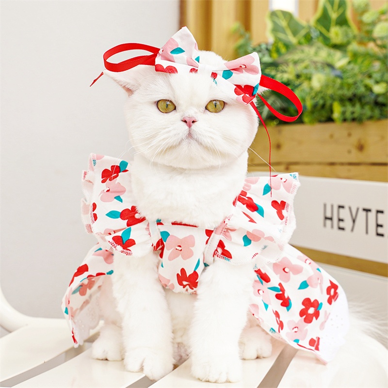 Clothes for Small Dogs Summer Fashion Print Puppy Princess Skirt Cute Flying Sleeve Cat Dress Pet Dog Costumes H260130
