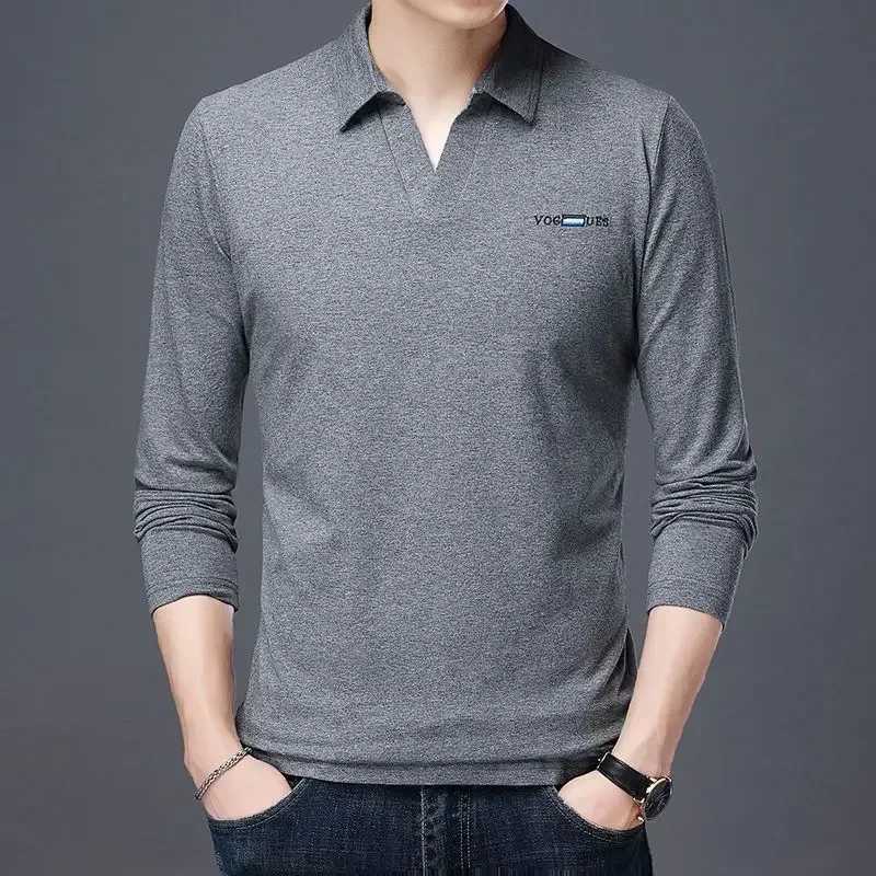 T Polo Shirt for Man Big Size Mens Clothing Unicolor Top Plain Smooth V Neck Black Oversize F Designer Long Sleeve Tee Xl New AX240912