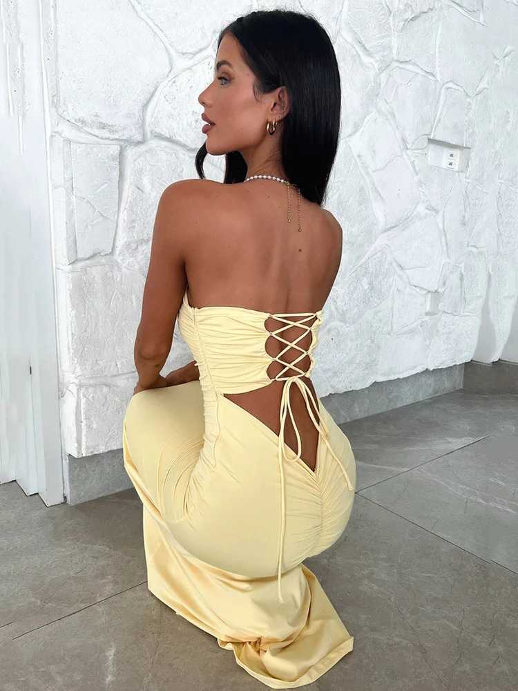 Mozision Strapless Backless Lace-up Maxi Dress For Women Summer New Off-shoulder Sleeveless Bodycon Club Party Long DressX240912