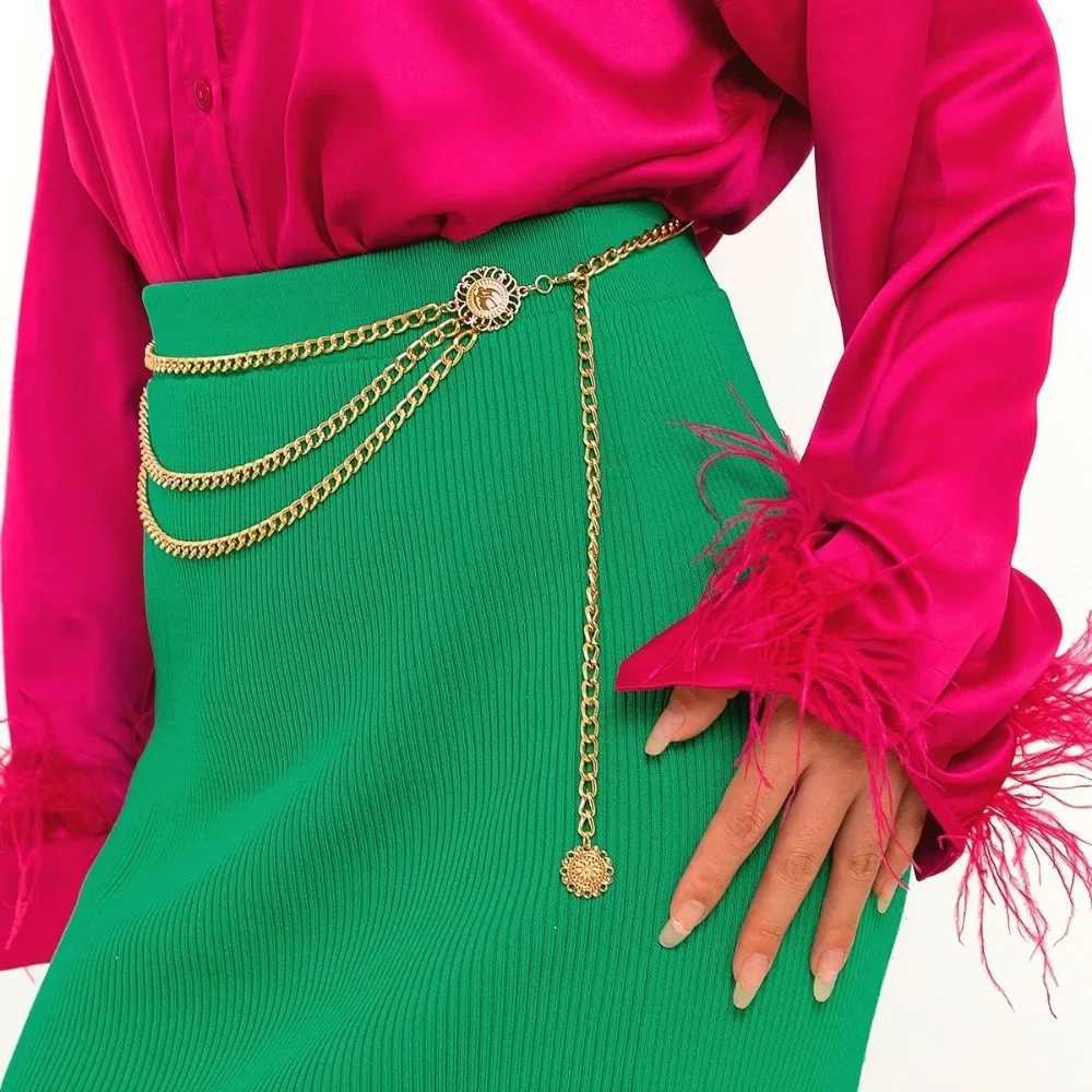 Boho Sexy Wen Fashion Belt Hip High Waist Gold Silver Narrow Metal Body Chain Block Edge New X250410