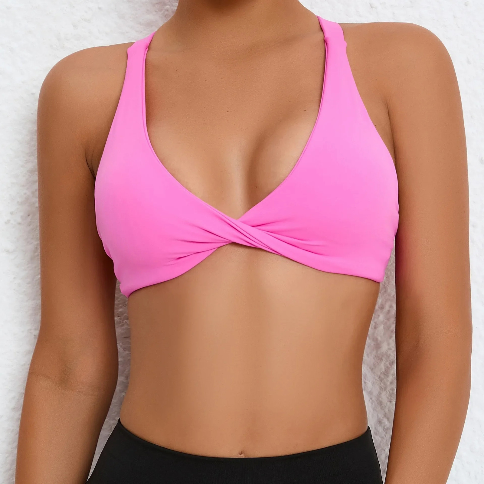 Sexy Deep V Sports Bra Women Strappy Backless High Support Impact Yoga Underwear Running Fitness Workout Gym Top Padded Bralette 240911