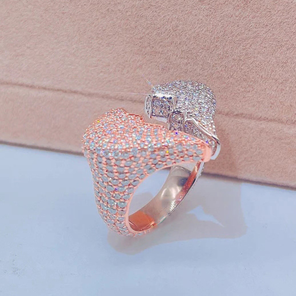 Hip Hop Broken Heart Casting Rings 18K Real Gold Plated 5A Zircon Couple Jewelry