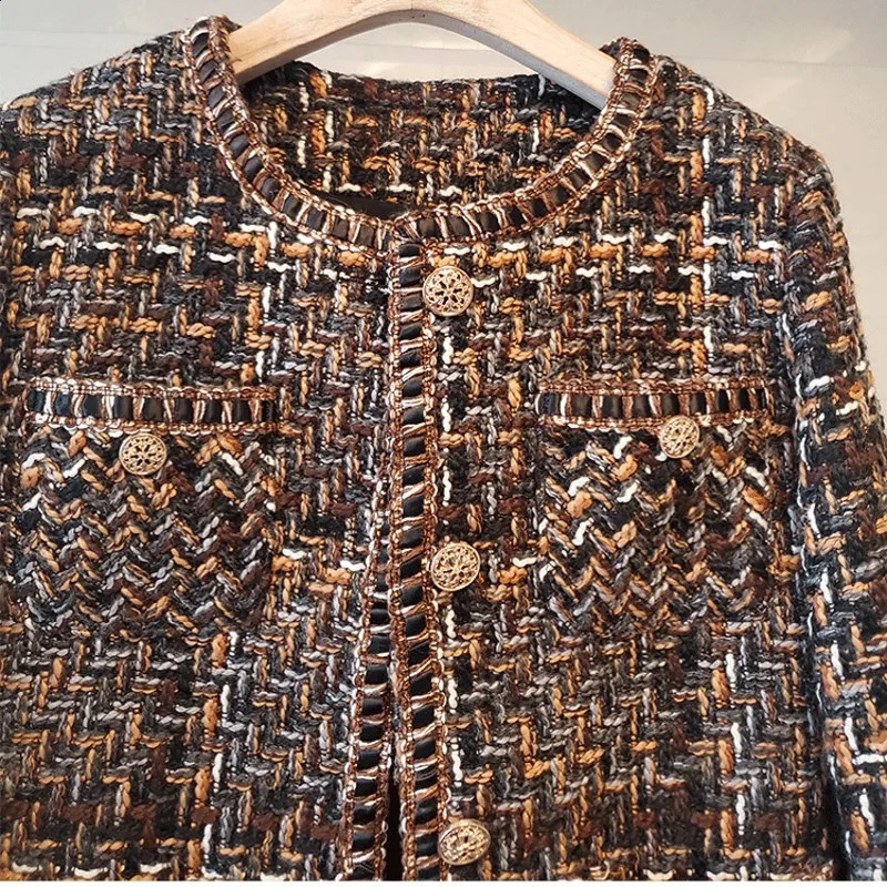 High Quality Tweed Jackets Fall French Womens Long Sleeve Plaid Woolen Coats Fashion Outerwear Suit Female Top 240830
