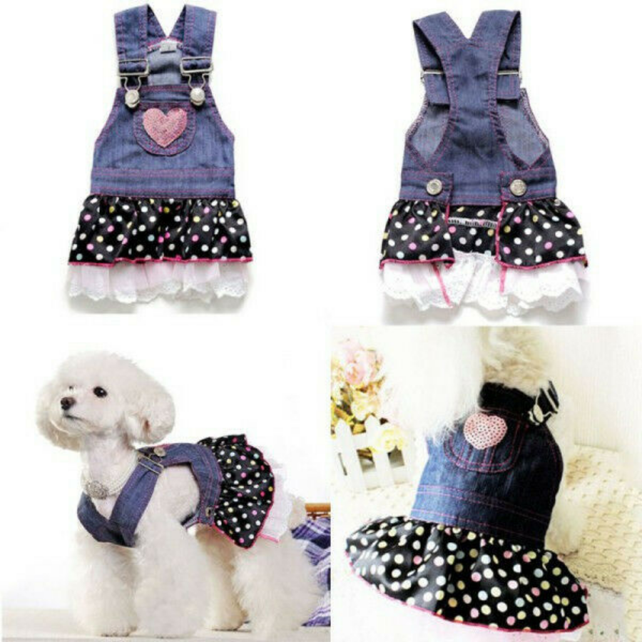 Summer Pet Dot Dress For Dogs Skirt Spring Denim Dog Wedding Clothes H260129