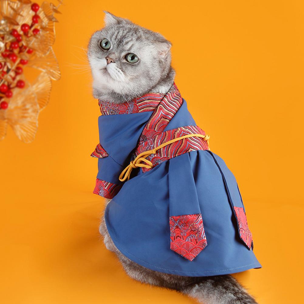 Novel Color Matching Dog Cat Clothes Soft Cat Dress Long Sleeves Martial Art Style Pet Cat Dress Pet Clothing