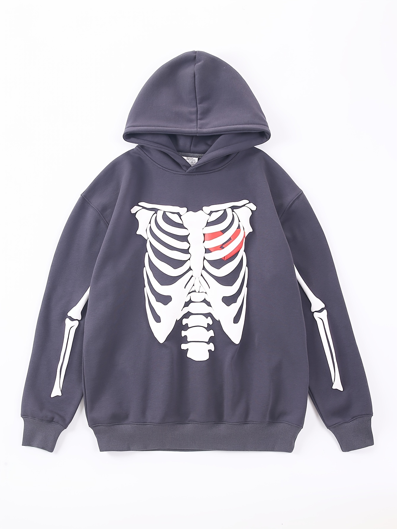 Skeleton Print Cotton Hoodie, Cool Hoodies For Men, Men's Casual Graphic Design Hooded Sweatshirt Streetwear For Winter Fall, As Gifts