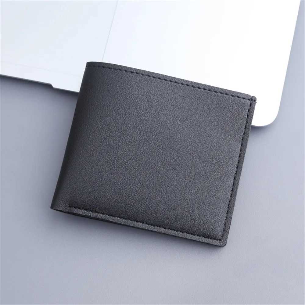 Short PU leather mens wallet solid color thin mens card holder small wallet business folding wallet new Z250411