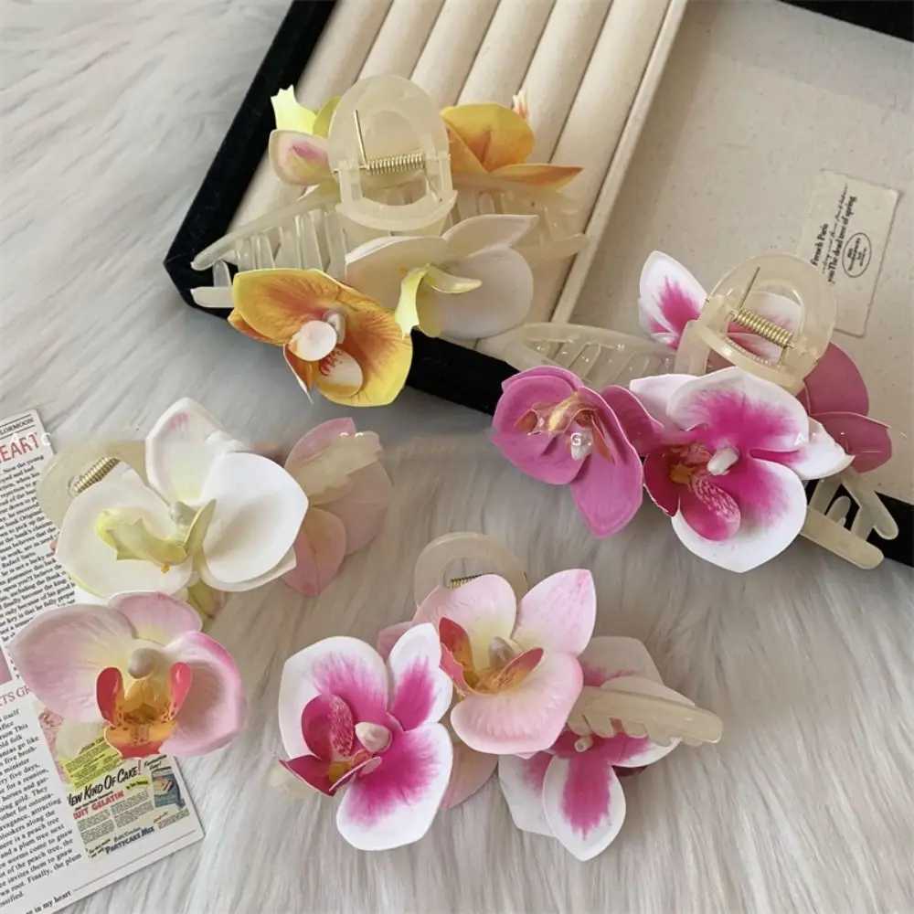 Cloth Flower Hair Claw Butterfly Orchid Bohemia Barrettes Large Shark Clip Korean Style Headwear Grab Clip Orchid Hair ClipX240912