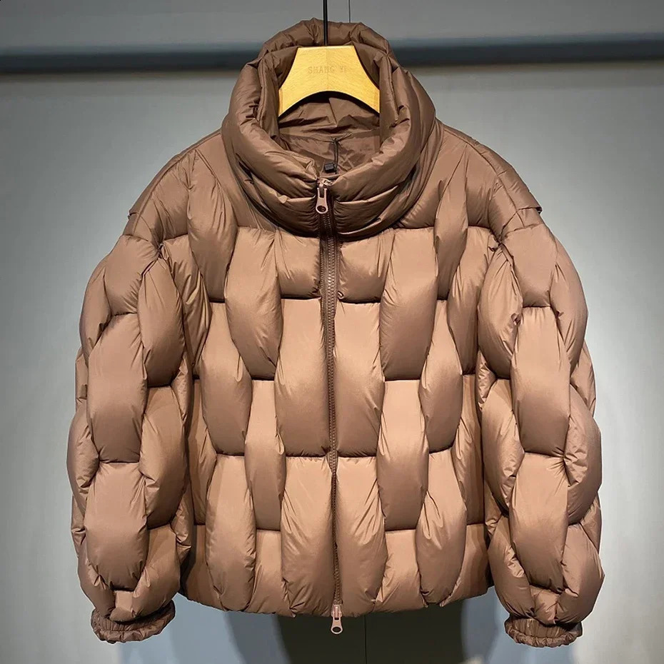 Mens Thick Parkas Jackets Women Square Weave High Collar Warm Jacket Casual Oversized Warm Puffer Bubble Coat 240911