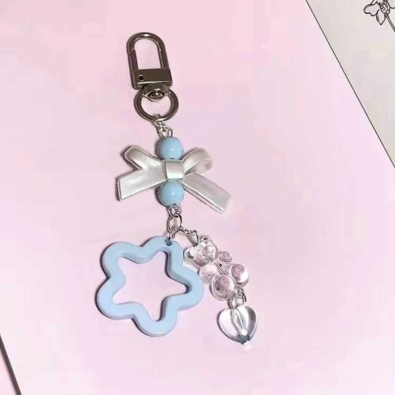 Cute plush cat paw pendant keychain Y2K cute girl star pink heart-shaped bow mobile phone pendant acrylic keychain W240911