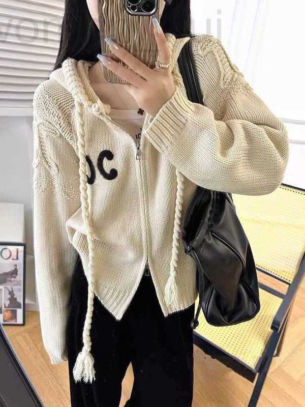 Women's Sweaters designer Fried Dough Twists Braid Hooded Sweater Coat Autumn Winter New Knitted Cardigan Q0WN