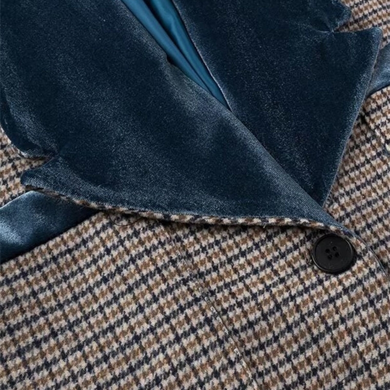 IEQJ Colorful Checkered Womens Wool Coat with Collar Long Sleeve Single Button Loose and Elegant Coat for Womens Autumn 2024 3WM120 240912