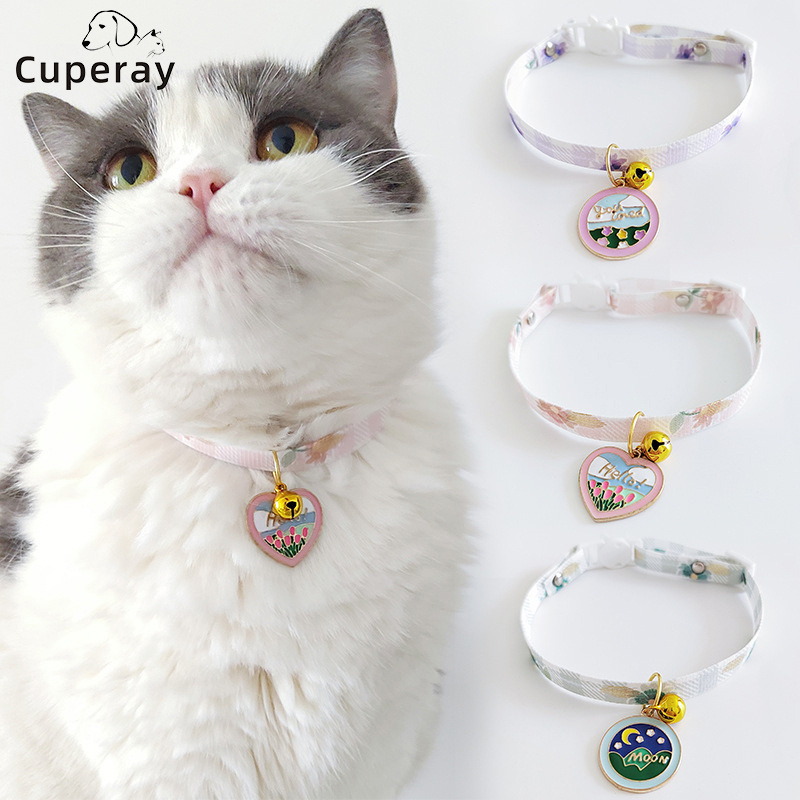 Cute Kitten Collar with Bell and Pendant Adjustable Safety Buckle Pet Collar for Cats and Puppies Pet Accessories Cat Products