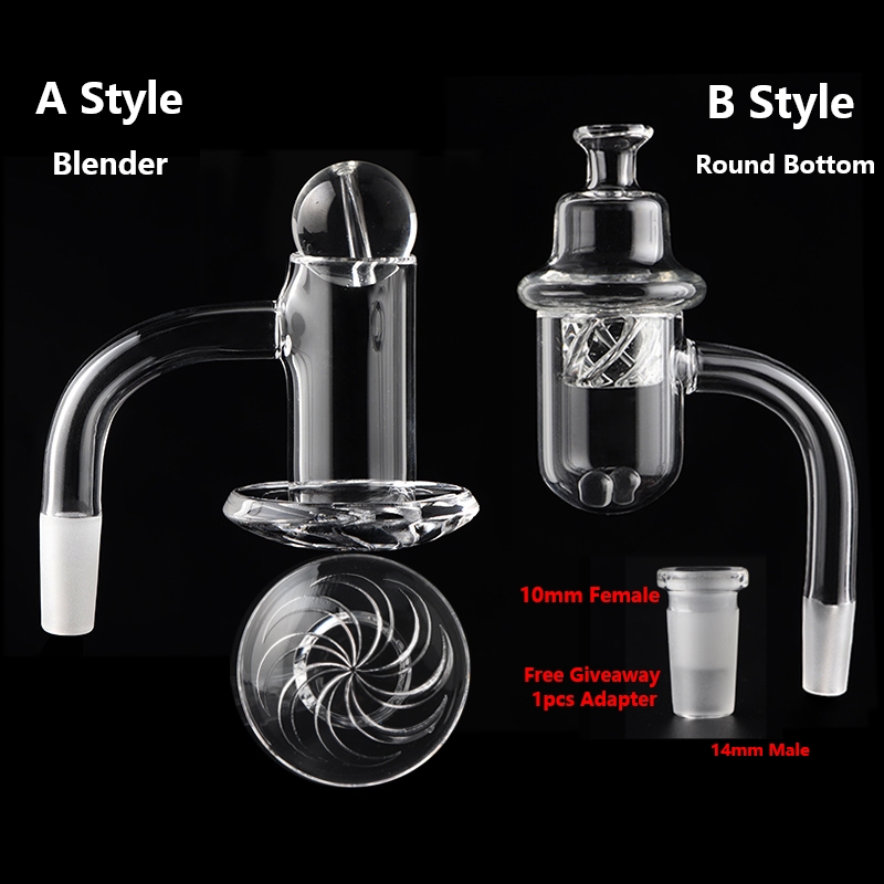 2 Style Non Full Weld Beveled Edge Quartz Banger Set 10mm Male 45/90 Degree, With Free Mini Glass Adapter 10mm Female -14mm Male!!! For Glass Bongs