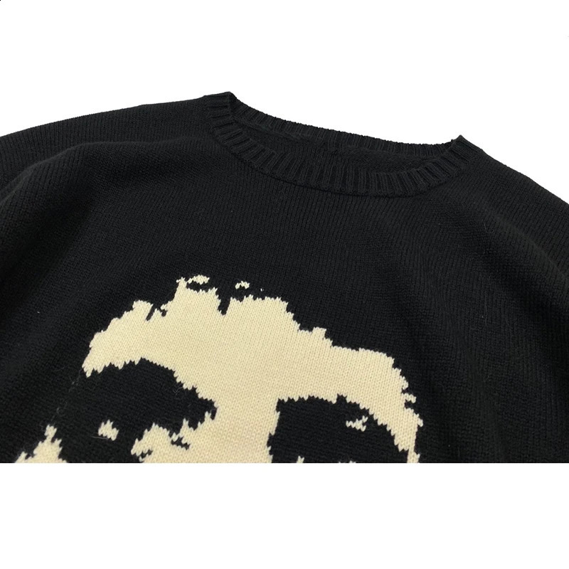 Gothic extinct portrait Print Pullover Hip Hop Streetwear Knitted Oversized Sweater Men Winter Harajuku Cotton sweater Unisex 240912