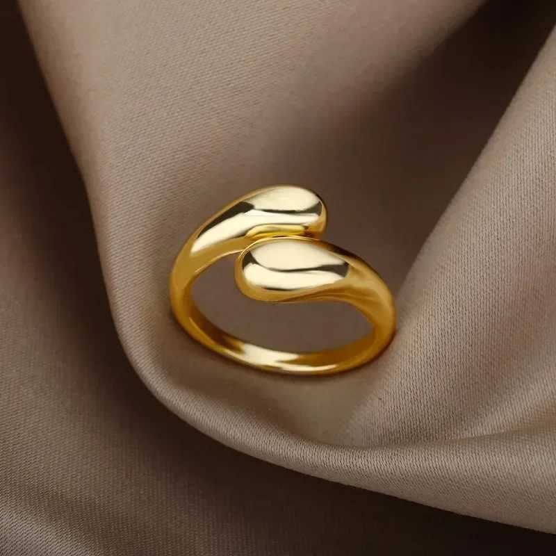 Stainless steel smooth double bead ring womens open gold geometric wedding ring couples ring aesthetic jewelry gift W2409126