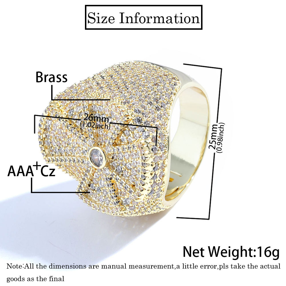 Hip Hop Casting Cross Rings 18K Real Gold Plated Full 5A Zircon Mens Jewelrys